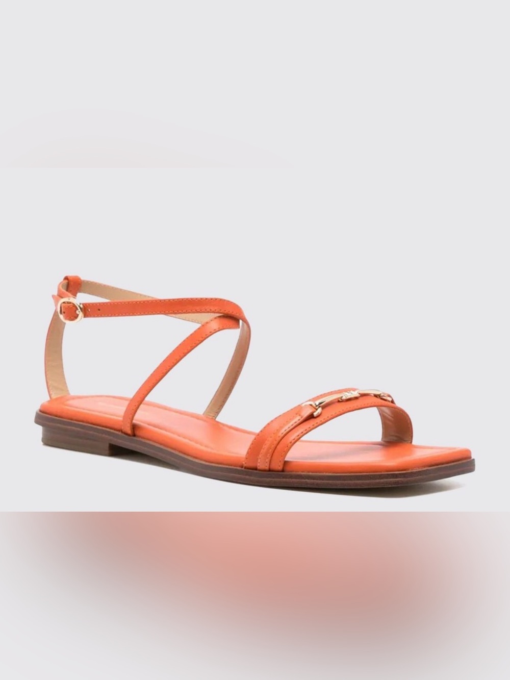 MICHAEL Michael Kors Lena Orange Leather Strappy Sandals with Gold Accent US 8 - Picture 3 of 4